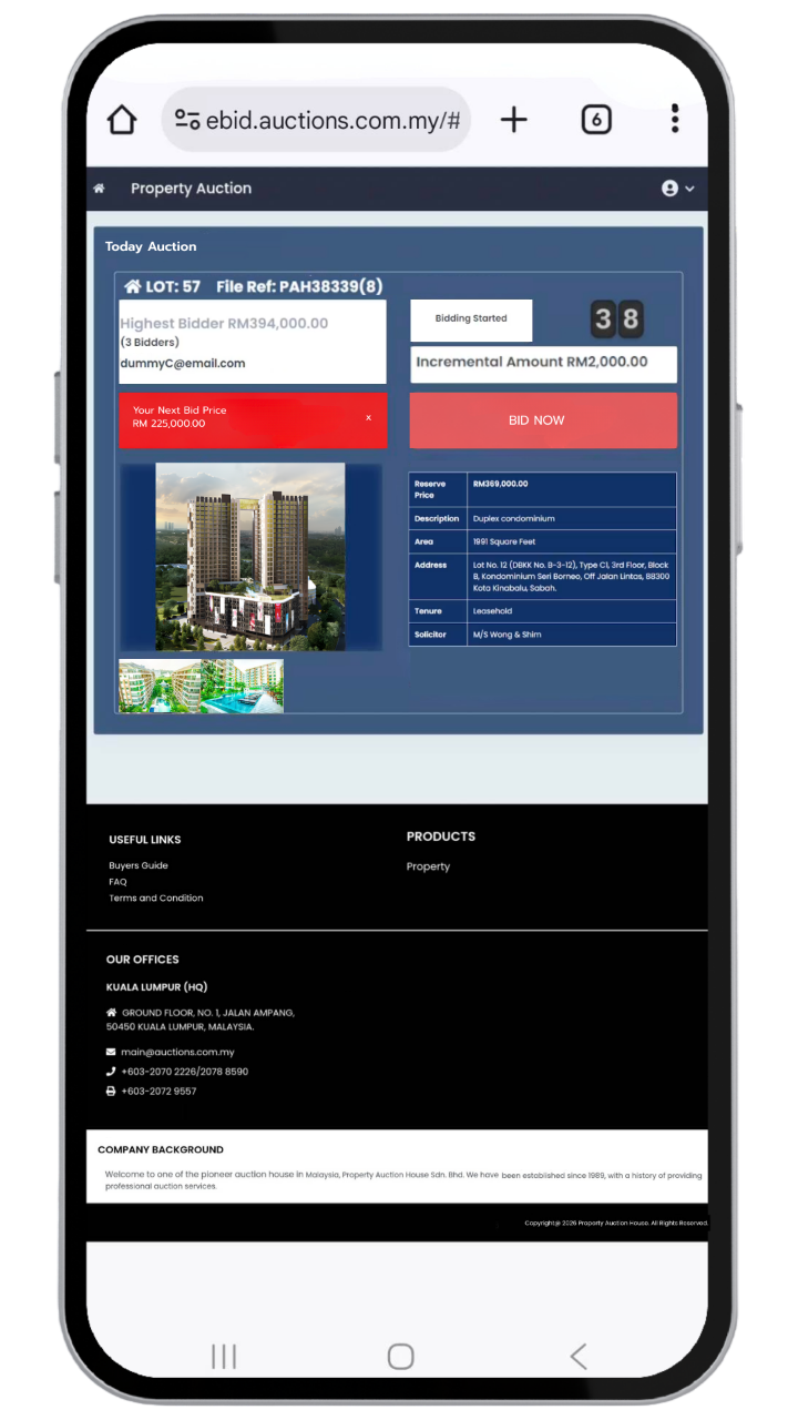 Phone screenshot showing bidding steps - 7