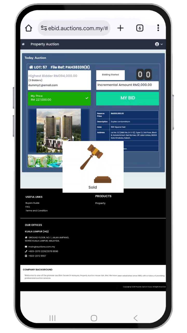 Phone screenshot showing bidding steps - 8